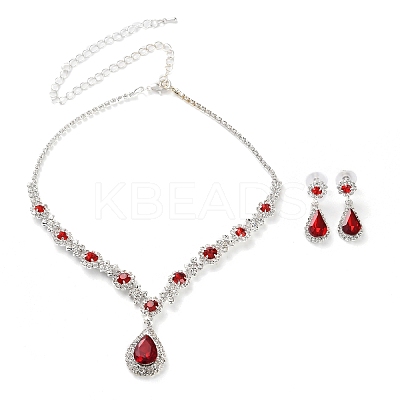Teardrop Alloy Rhinestone Necklaces & Stud Earring Sets for Women SJEW-U001-01P-03-1