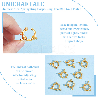 8Pcs 304 Stainless Steel Spring Ring Clasps STAS-UN0057-88-1