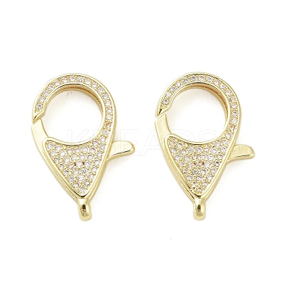 Brass Micro Pave Clear Cubic Zirconia Lobster Claw Clasps KK-I354-01G-02-1