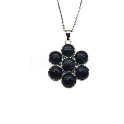 Natural Dyed & Heated Black Agate Flower Pendant Necklaces FO7861-6-1