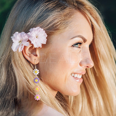 3 Pairs 3 Colors Enamel Daisy Flower Dangle Earrings EJEW-AN0001-41-1