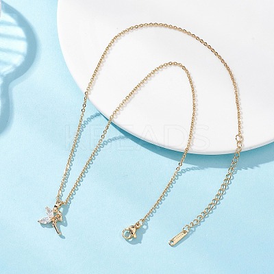 Fairy Brass Pave Clear Cubic Zirconia Pendant 304 Stainless Steel Cable Chain Necklaces for Women NJEW-JN05600-1