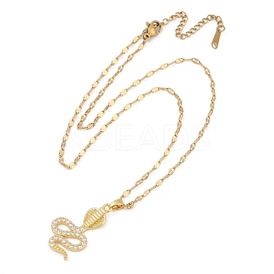 Brass Pave Full Cubic Zirconia Snake Pendant Necklaces LS-NJEW-D309-02G-A-1