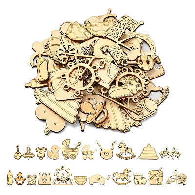 50Pcs Unfinished Wood Slices Art Pendants Chips WOOD-CJ0001-52-1