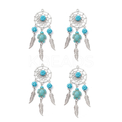 Alloy Synthetic Turquoise Beads Dream Catcher Pendants PALLOY-MZ00708-01-1