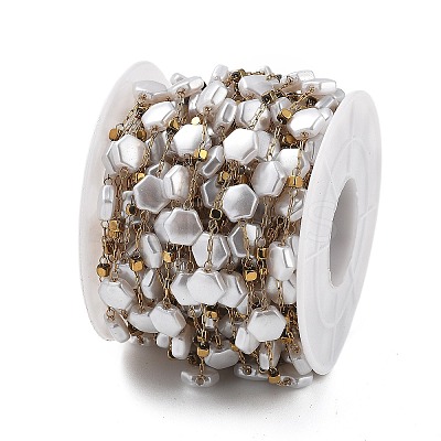 ABS Imitation Pearl & 304 Stainless Steel Beads Link Chains CHS-K021-07G-01-1