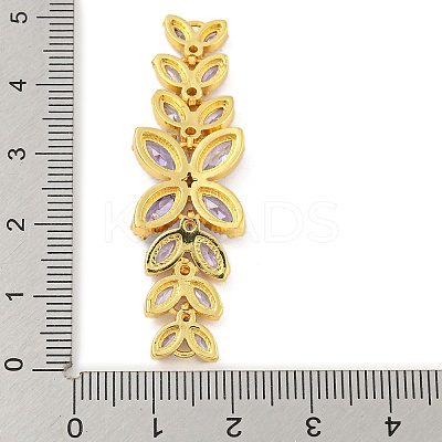 Brass Pave Lilac Cubic Zirconia Flower with Leaf Links Connector Charms KK-P277-52G-03-1