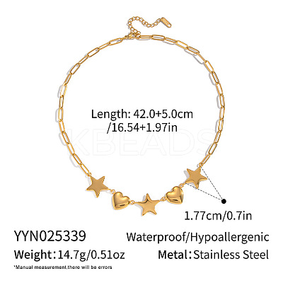 304 Stainless Steel Star Heart Link Chain Necklaces for Women UT7445-1