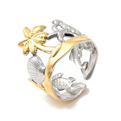 304 Stainless Steel Cuff Rings for Women RJEW-F193-01GP-1