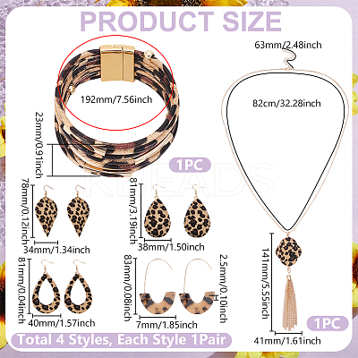 Leopard Print Alloy Pendant Necklaces & Earrings & Bracelet Sets SJEW-WH0020-03C-1