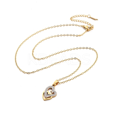 304 Stainless Steel Crystal Rhinestone Heart Pendant Cable Chain Necklaces for Women LS-NJEW-Z056-01E-G-1