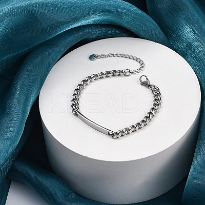 304 Stainless Steel Curb Chains Link ID Bracelets BJEW-K265-03P-1