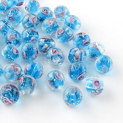 Handmade Luminous Inner Flower Lampwork Beads X-LAMP-R129-8mm-04-1