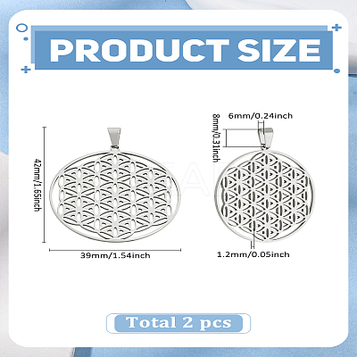 2Pcs 304 Stainless Steel Pendants STAS-LP0004-47P-1