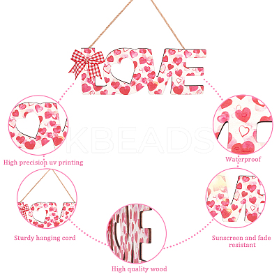 Valentine's Day Wooden Door Hanging Decorations with Hemp Rope AJEW-WH0314-117-1