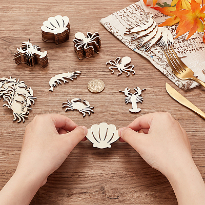 100Pcs 5 Styles Unfinished Wooden Cutouts WOOD-OC0002-87-1