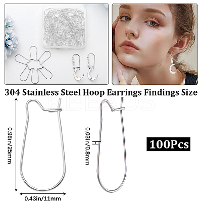 100Pcs 304 Stainless Steel Hoop Earrings Findings STAS-CN0001-48A-1