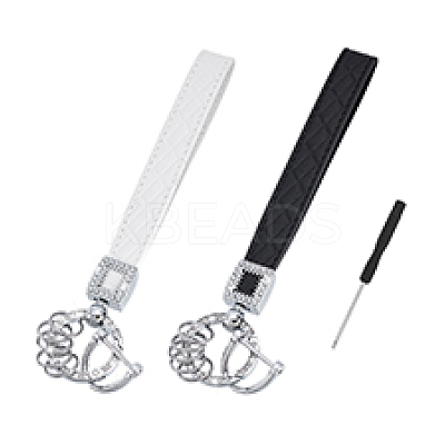 2 Sets 2 Colors Alloy with PU Leather Keychains KEYC-PH0002-14A-1