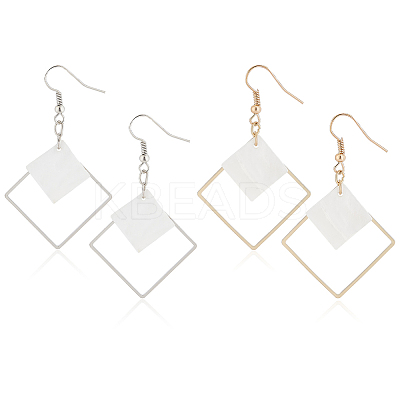 2 Pairs 2 Colors White Acrylic Rhombus Dangle Earrings EJEW-AN0001-85-1