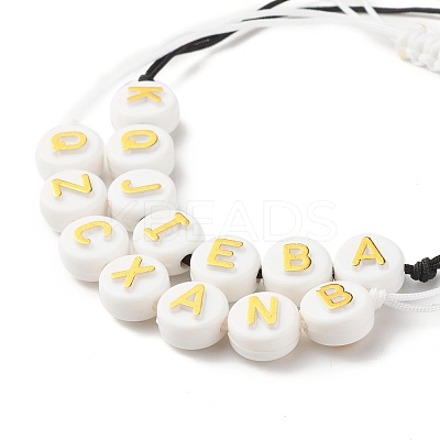 2Pcs 2 Style Flat Round with Letters Braided Bead Bracelets Set for Women BJEW-JB07571-1