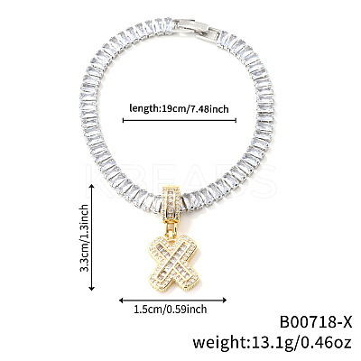 Fashionable Brass Micro Pave Clear Cubic Zirconia Charm Bracelets AF9298-24-1