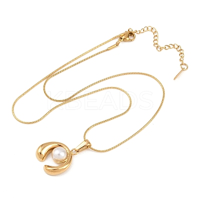 304 Stainless Steel with Acrylic Imitation Pearl Pendant Necklaces NJEW-H088-05A-G-1