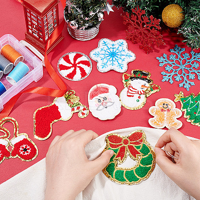 12Pcs 12 Style Christmas Theme Towel Embroidery Cloth Iron on/Sew on Patches PATC-FG0001-47-1