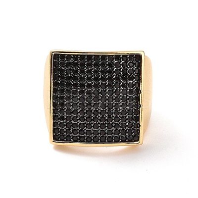 Cubic Zirconia Rectangle Open Cuff Ring RJEW-P035-05G-02-1