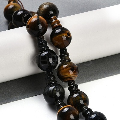 Natural Yellow Tiger Eye & Dyed Blue Tiger Eye(Dyed & Heated) 3-Hole Guru Beads Strands G-H064-E05-04A-1