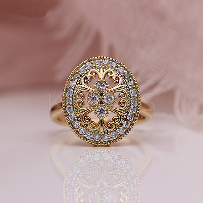 Oval Brass Micro Pave Clear Cubic Zirconia Finger Rings for Women FS-WGE5686-01-1