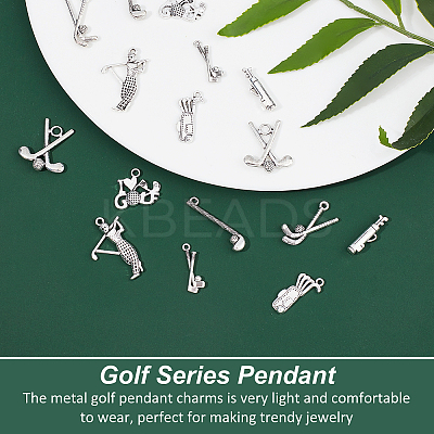 80Pcs 8 Style Golf Theme Tibetan Style Alloy Pendants FIND-AR0001-89-1