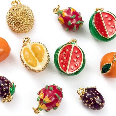 10Pcs 5 Style Fruit Theme Brass Enamel Pendants KK-LS0001-32-1