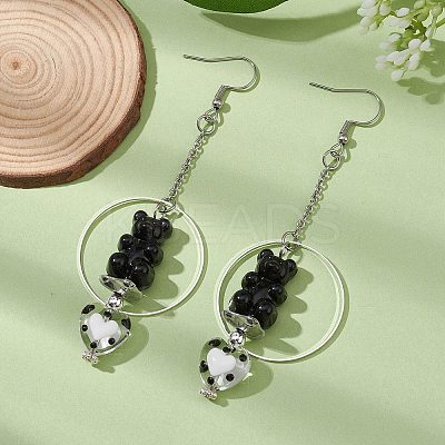 Acrylic Bear & Lampwork Heart Dangle Earrings EJEW-JE05416-01-1