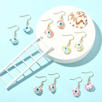 Glass Seed & Lampwork Evil Eye Dangle Earring EJEW-JE05294-1