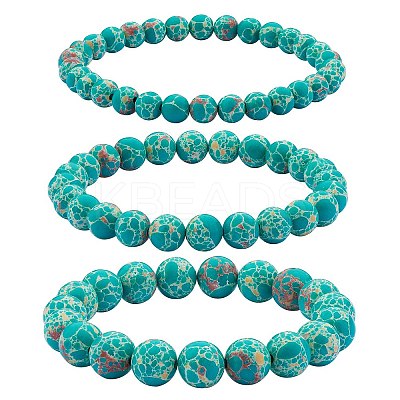 3Pcs 3 Size Synthetic Imperial Jasper Round Beaded Stretch Bracelets Set BJEW-SW00064-34-1