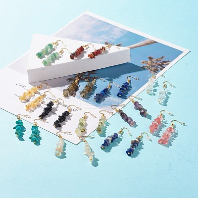 Gemstone Chip Beaded Dangle Earrings EJEW-JE04788-1