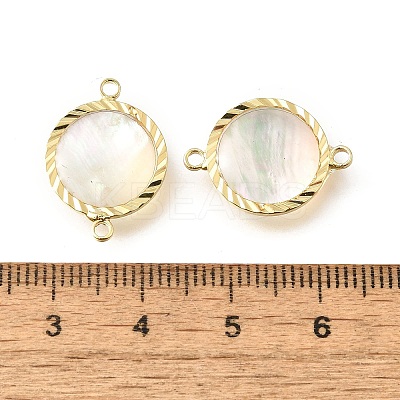 Brass Pave Natural White Shell Connector Charms KK-E794-01G-03-1