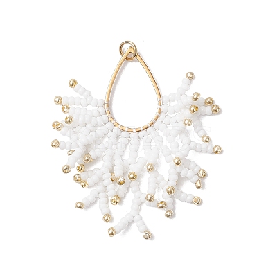 Glass Seed Beaded Imitation Coral Pendants PALLOY-MZ00938-01-1