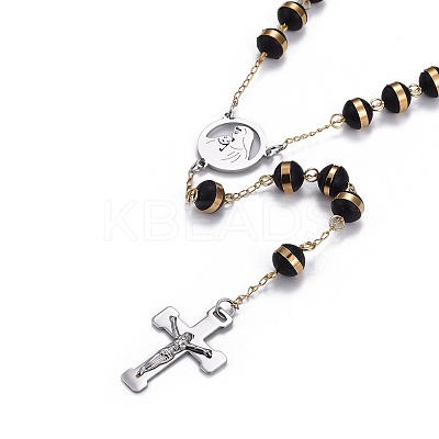 304 Stainless Steel Rosary Bead Necklaces for Easter NJEW-L159-03GP-1