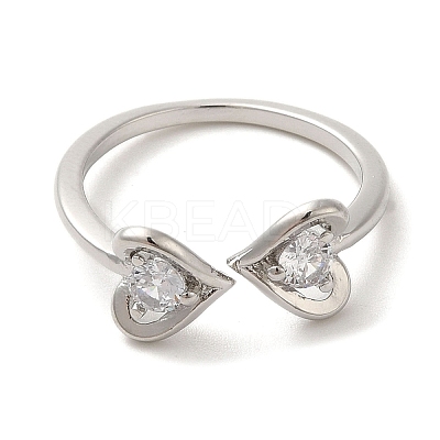 Brass with Cubic Zirconia Open Cuff Rings for Woman RJEW-M161-01P-1