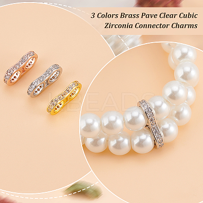 6Pcs 3 Colors Brass Pave Clear Cubic Zirconia Connector Charms KK-PH0006-66-1