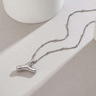 1pc Brass Chain with Alloy Letter Pendants Necklaces NJEW-LP0001-41Y-P-1