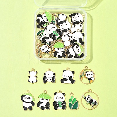 36Pcs 9 Styles Panda Theme Alloy Enamel Pendants ENAM-FS0002-31-1
