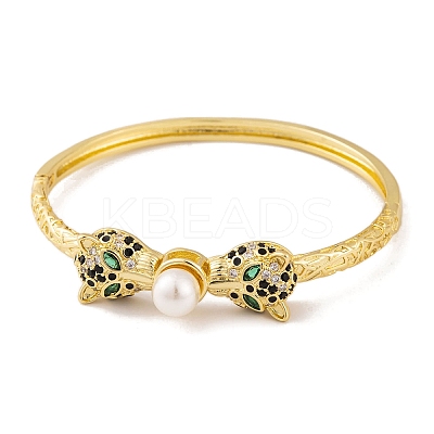 Leopard Brass Pave Green Cubic Zirconia Hinged Bangles for Women BJEW-S147-04G-1