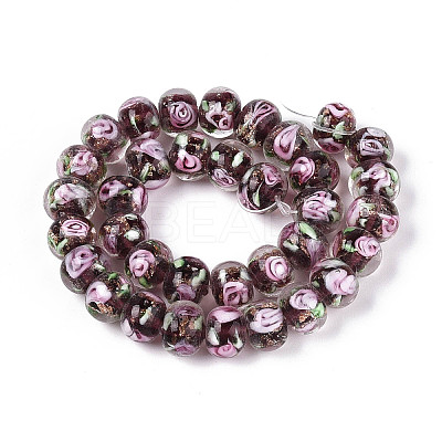 Handmade Lampwork Inner Flower Rondelle Beads Strands LAMP-T022-24B-1