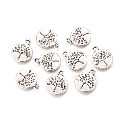 Flat Round with Tree Tibetan Style Alloy Pendants TIBEP-R338-10AS-NR-1