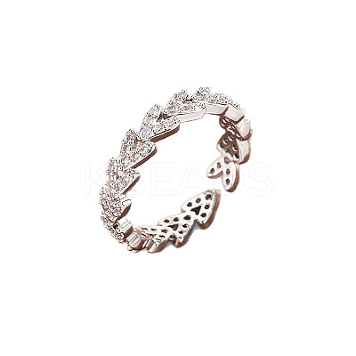 Brass Micro Pave Clear Cubic Zirconia Cuff Open Rings for Women WG065A2-02-1