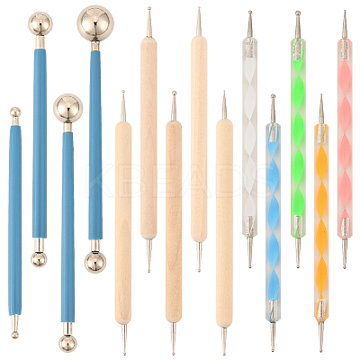 14Pcs 3 Styles Plastic & Wood Double Heads Modeling Clay Sculpting Tools Set TOOL-SP0003-22-1