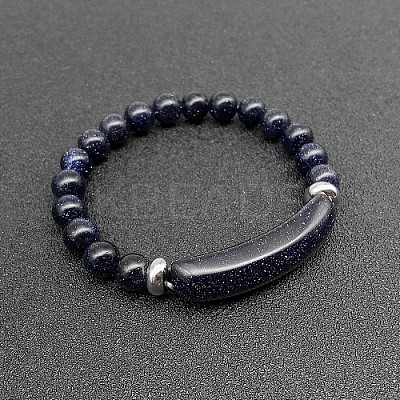 Synthetic Blue Goldstone Bead Stretch Bracelets for Women Men MZ7269-13-1