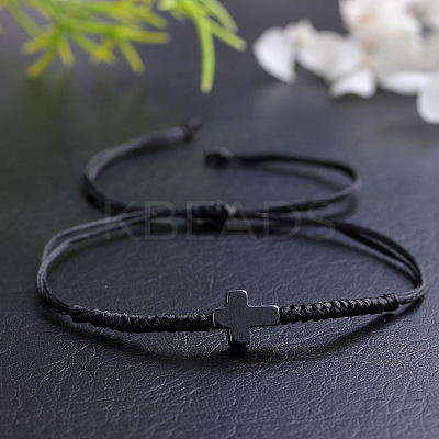 3Pcs Synthetic Stone Cross Braided Cord Adjustable Bracelet Sets CC2534-2-1